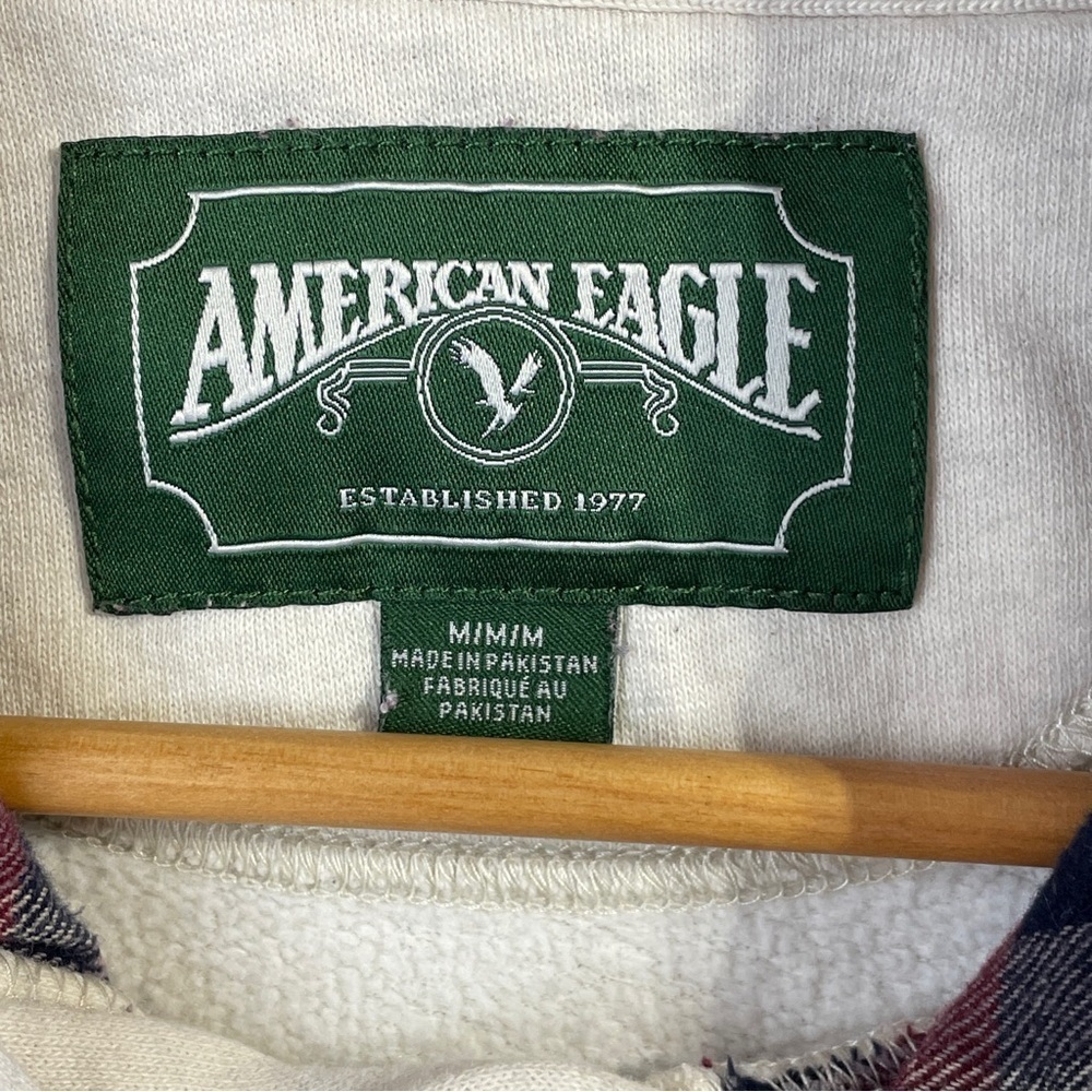 American Eagle Hoodie Unisex Size Medium White Fleeced Lined Pullover - Picture 6 of 11